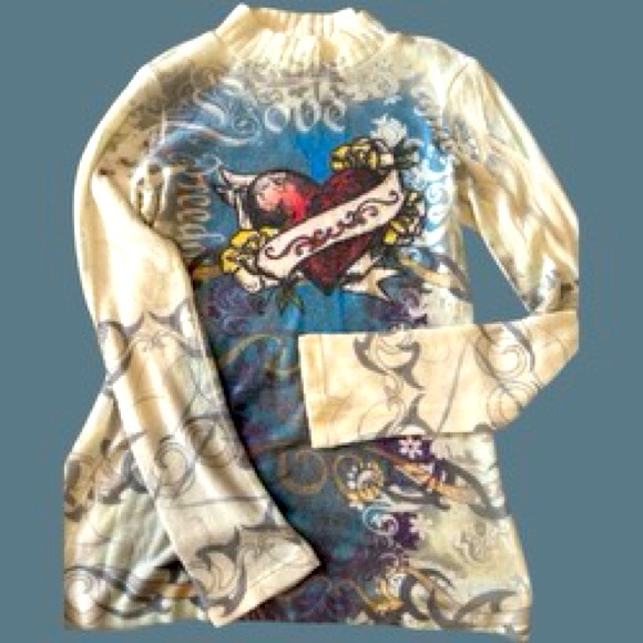 Fabulous Rare Vintage Love Heart Graphic Design Mock Neck Long Sleeve Sweater - Picture 9 of 9